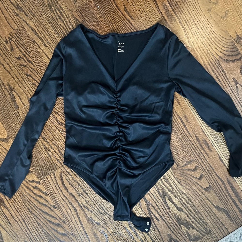 Black Satin Ruched Top